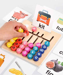 Wooden Vowel Letters Spelling Game | Montessori Alphabet Learning Toy with Flash Cards | Educational Sight Word Puzzle for Kids | Fine Motor Skill & Reading Development Toy