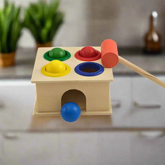 Wooden Hammer Ball Knock Pounding Bench with Box Case Fine Motor and Dexterity Skills Early Educational Toy Set for Kids 3+ Years Pounding Toys (Hammer Ball)