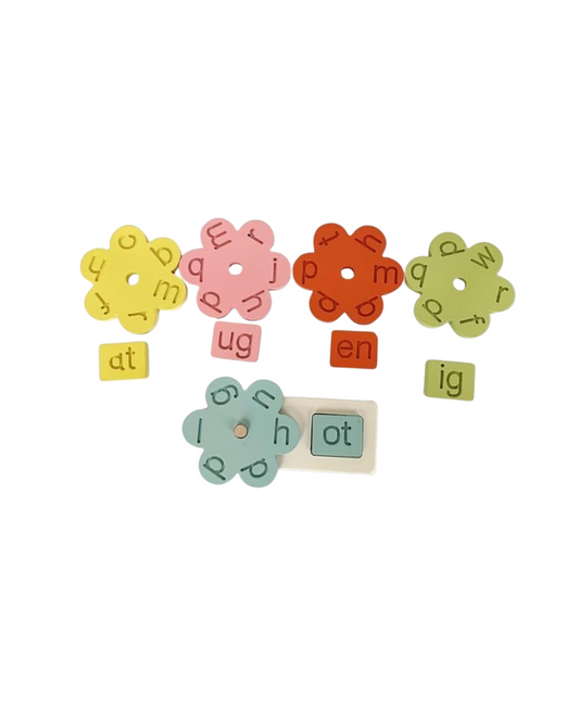 3-letter word learning game with wooden blocks
