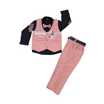 Kids' Stylish Combo Pack of 5 | Shirt, Pant, Belt, Bow & Half Jacket | Trendy Wear Outfit for Boys