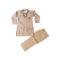Traditional beige outfit with a shirt and pants on a white background