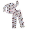 Children's pajama set with leaf pattern on a white background