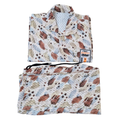Folded patterned blanket with a matching pouch on a white background