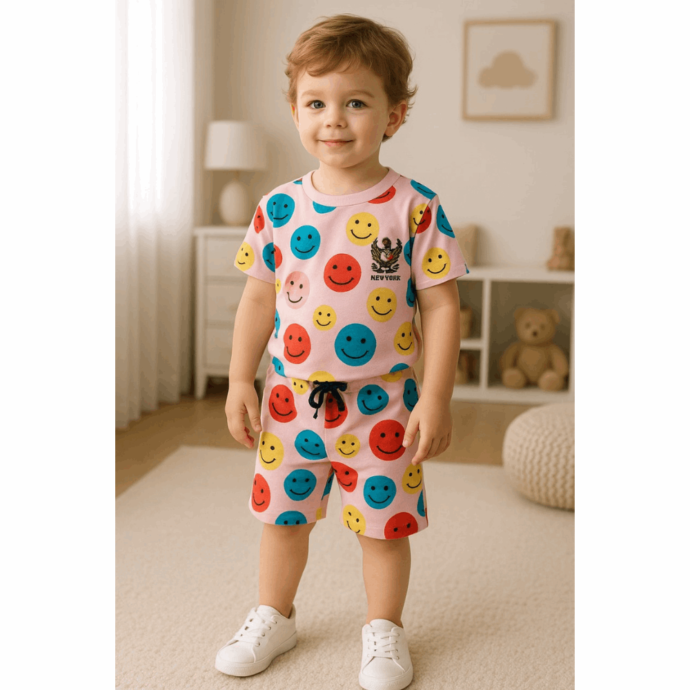 Emoji Cotton T-Shirt & Shorts Set –  Boys