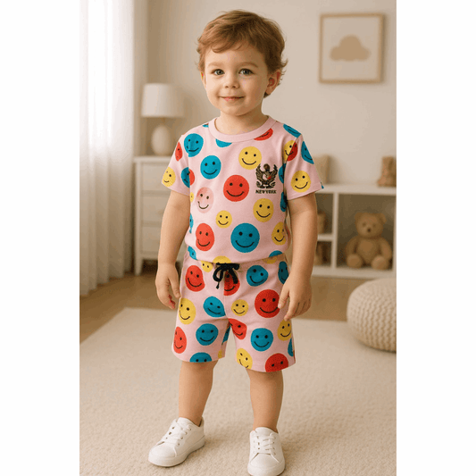 Emoji Cotton T-Shirt & Shorts Set –  Boys