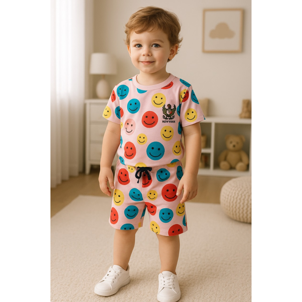 Emoji Cotton T-Shirt & Shorts Set –  Boys