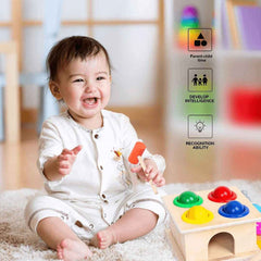 Wooden Hammer Ball Knock Pounding Bench with Box Case Fine Motor and Dexterity Skills Early Educational Toy Set for Kids 3+ Years Pounding Toys (Hammer Ball)
