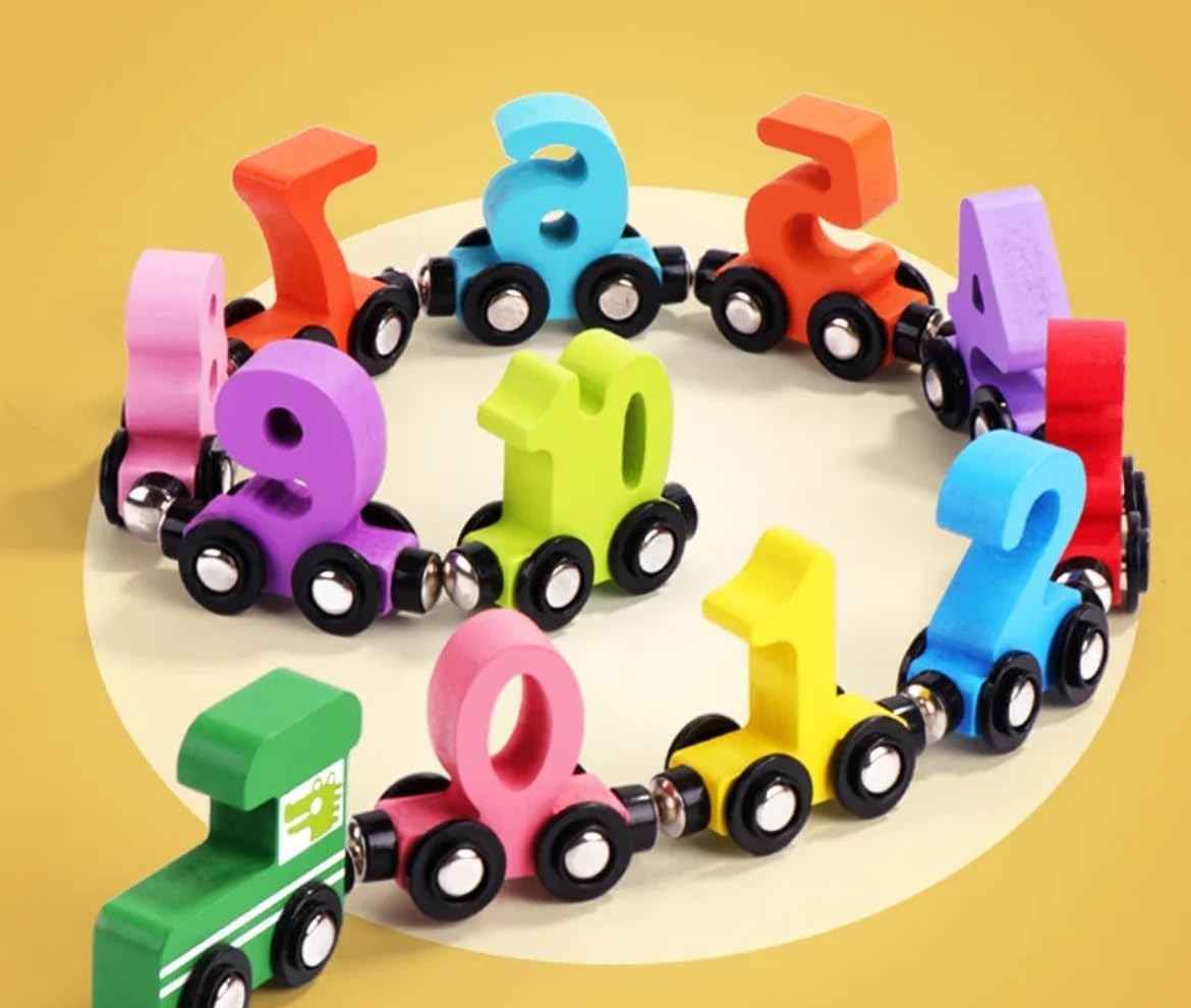 Wooden Magnetic Number Adventure Game Train Set for 1-3 Year Olds, Montessori Learning Toy for Boys and Girls, Educational 0-9 Number