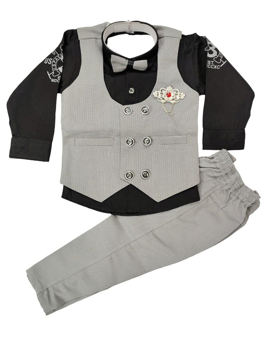 3 Piece Suit Set for Baby & Kids - Waistcoat, Shirt, Pant with Bow Tie

