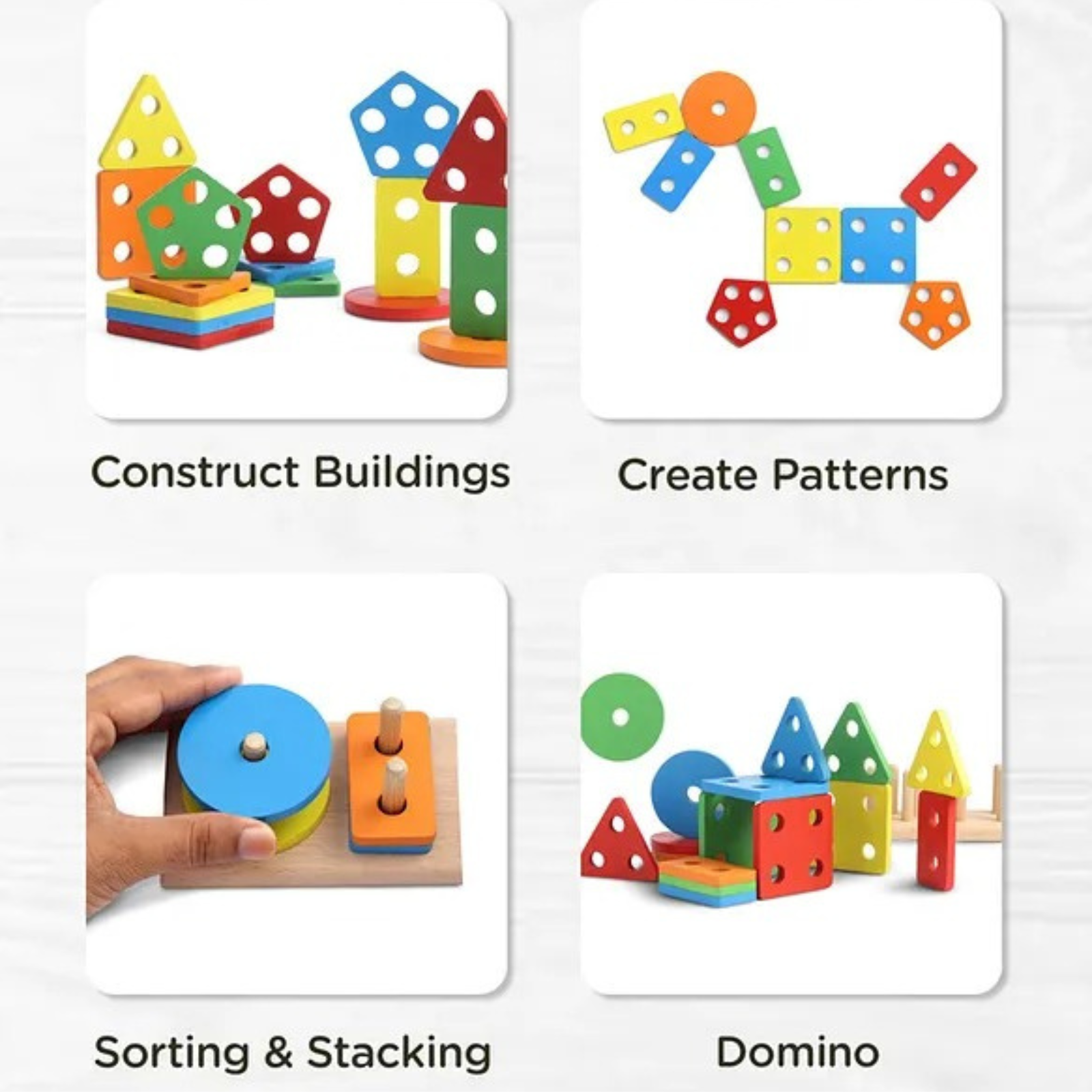 Wooden Shape Sorting & Stacking Puzzle Board Montessori Toy for Toddlers 1+ Years | Colourful Geometric Shape Sorter Peg Board - Zustenjoy.com