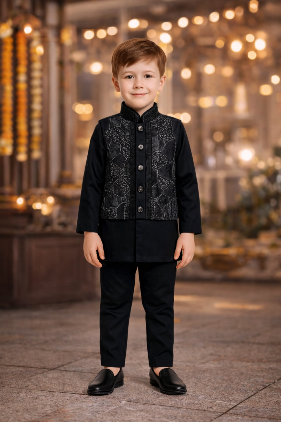 Indo-Western Black Dress Set for Boys Duplicate - Zustenjoy.com