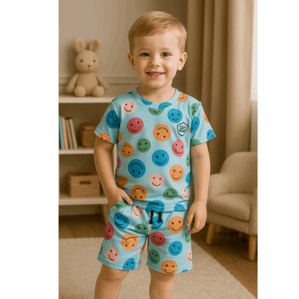 Emoji Cotton T-Shirt & Shorts Set –  Boys