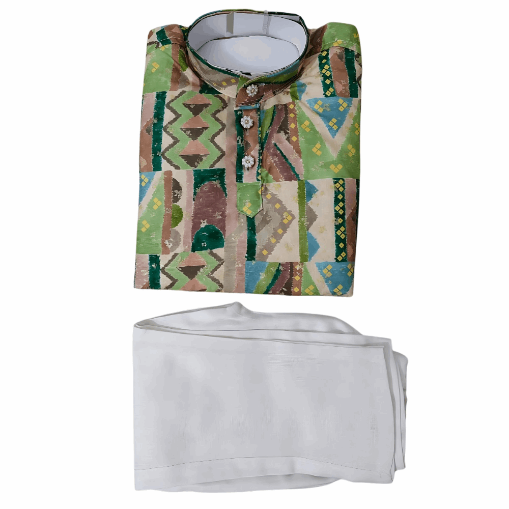 Boys’ Cotton Kurta Set – Multicolor