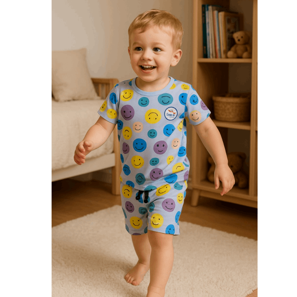 Emoji Cotton T-Shirt & Shorts Set –  Boys