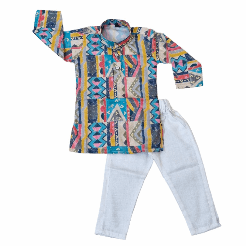 Boys’ Cotton Kurta Set – Multicolor