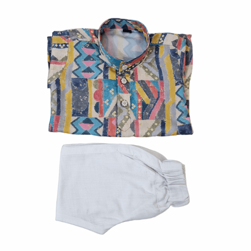 Boys’ Cotton Kurta Set – Multicolor