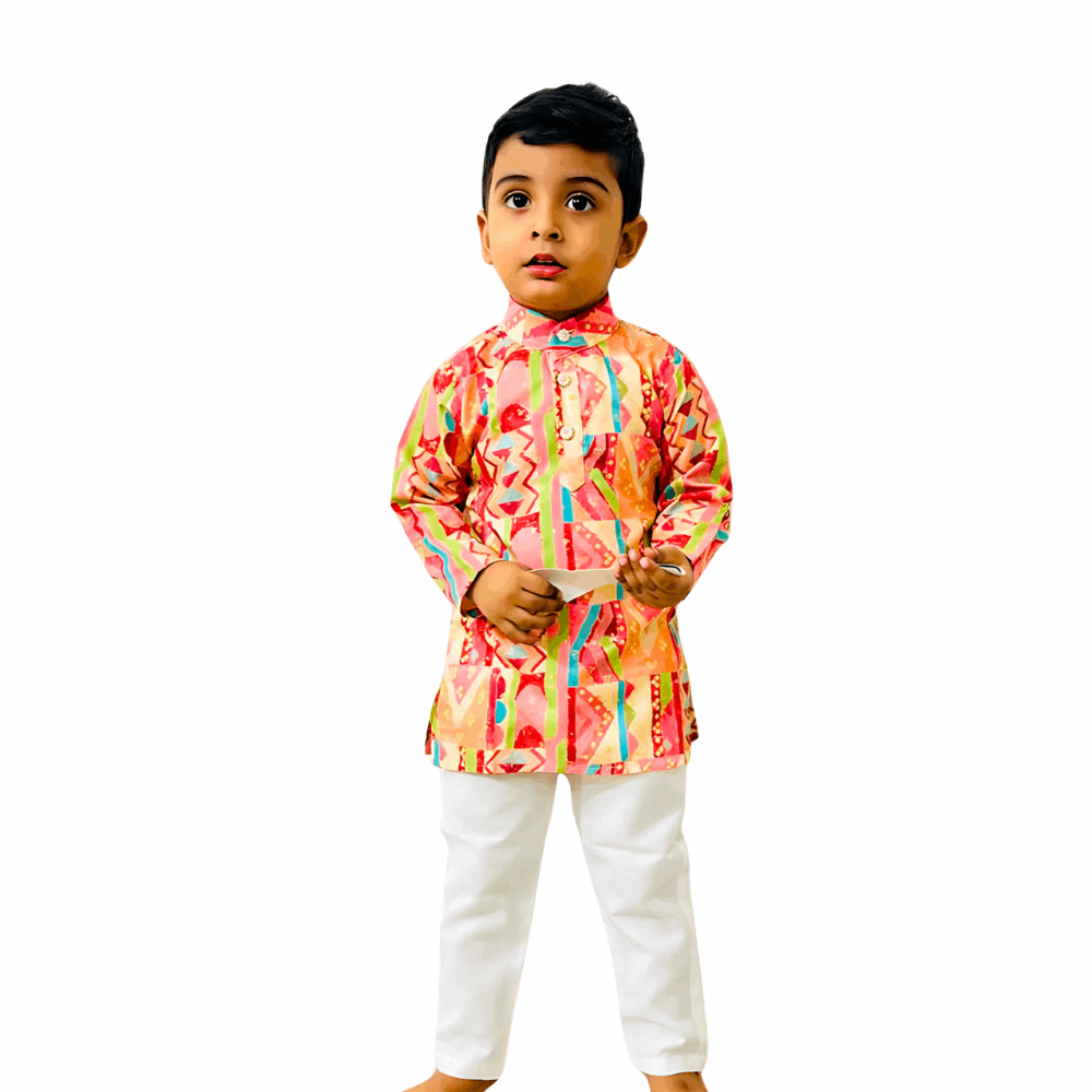 Boys’ Cotton Kurta Set – Multicolor