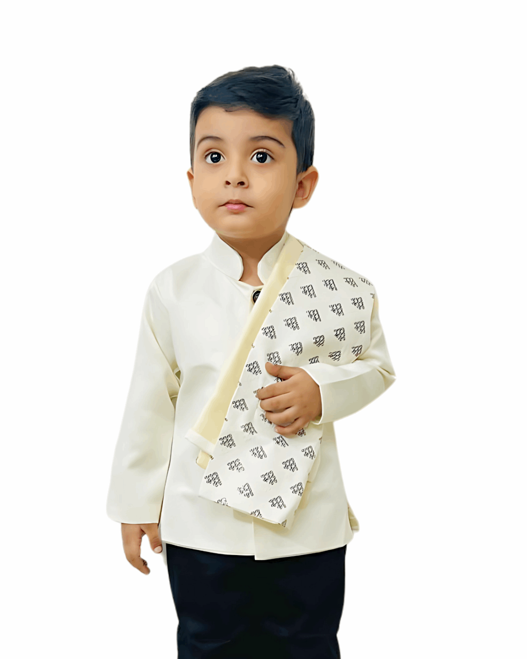 Kids' White Embroidered Jacket Set