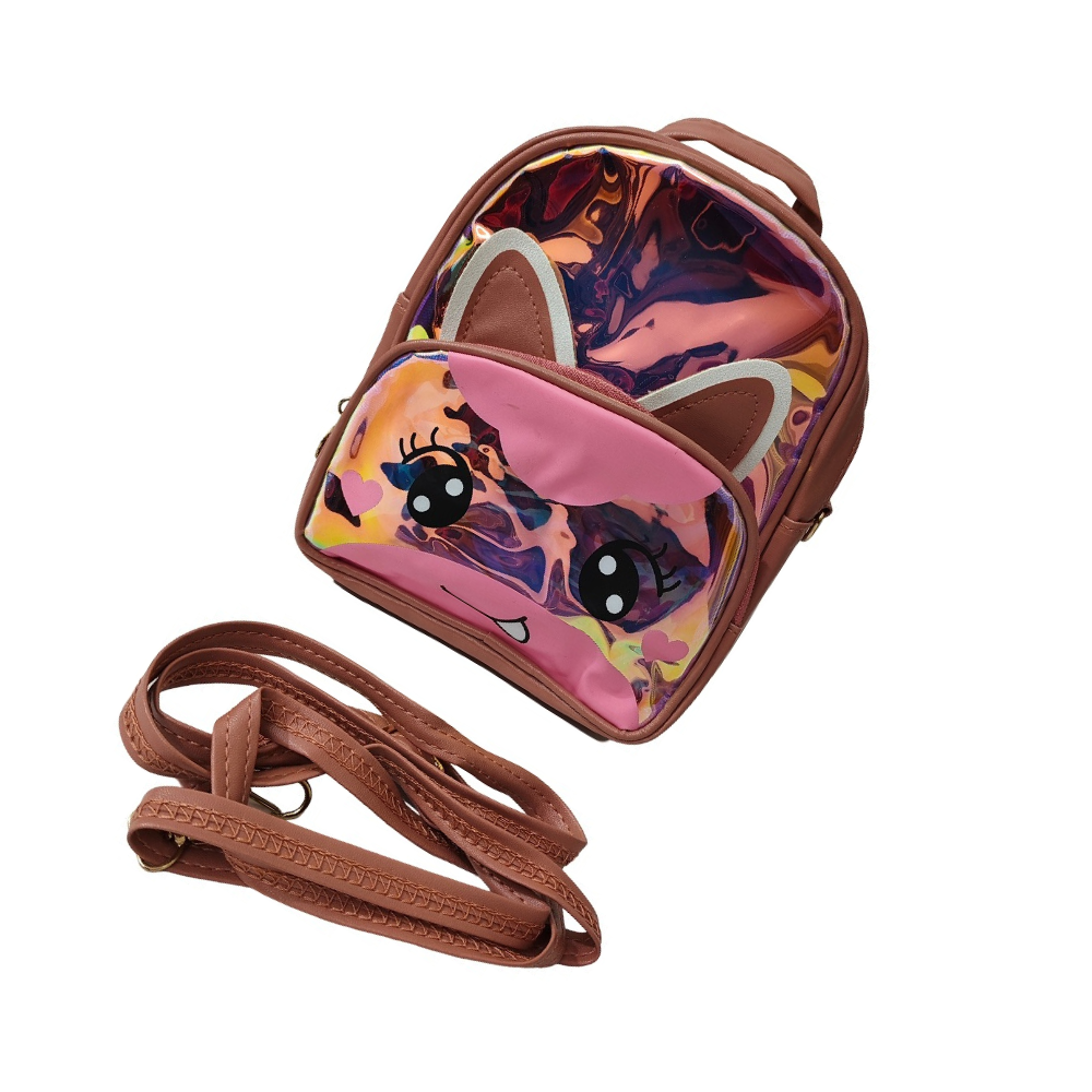 Heart-shaped bag with cartoon character design on a white background