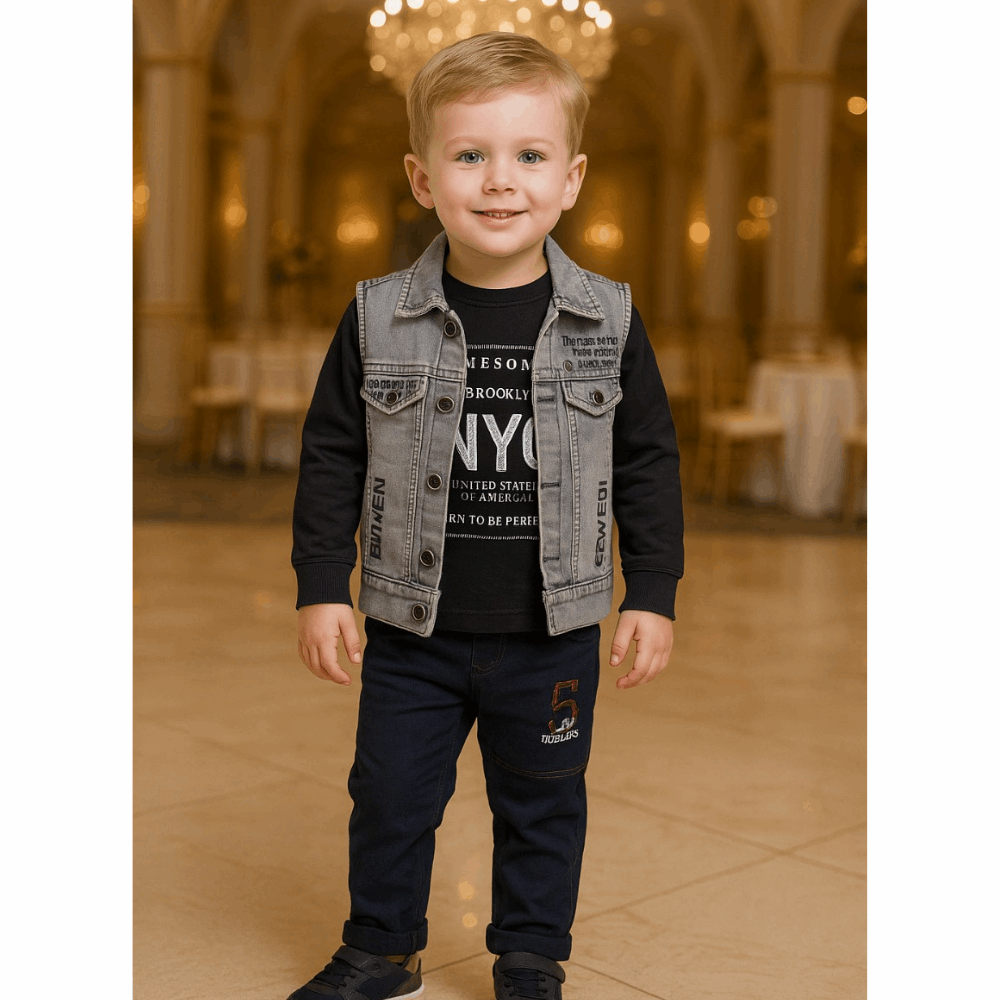 Boys 3-Piece Casual Set – Denim Jacket, T-Shirt & Pants
