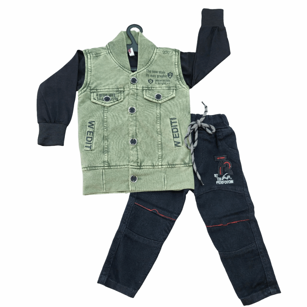 Boys 3-Piece Casual Set – Denim Jacket, T-Shirt & Pants