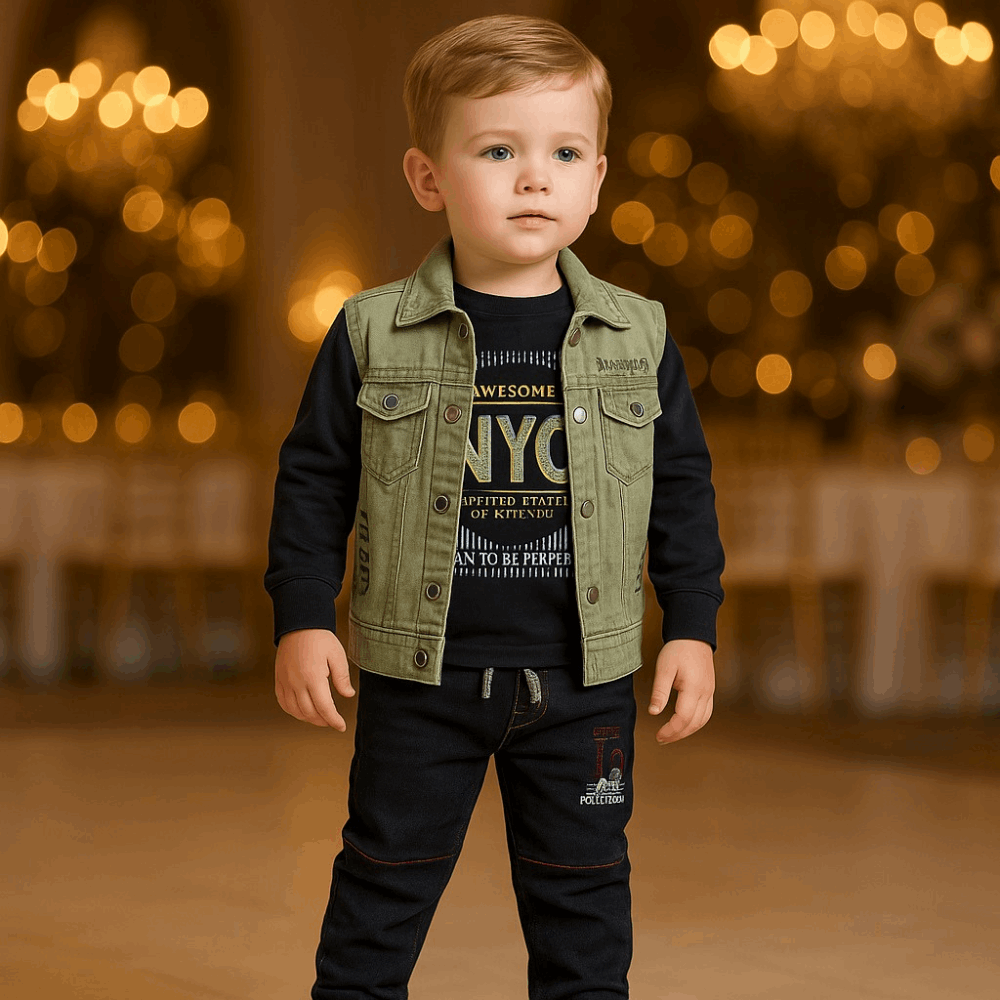 Boys 3-Piece Casual Set – Denim Jacket, T-Shirt & Pants