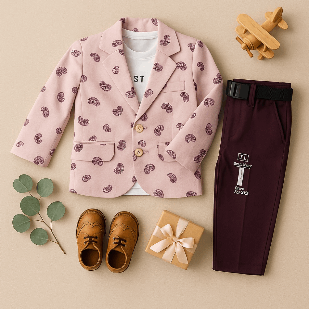 Boys 3-Piece Set – Pink Blazer, Tee & Pants