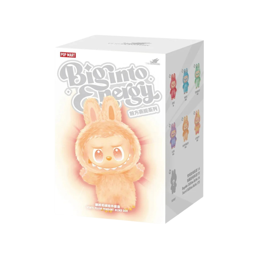 Box of a plush toy with 'Big into Energy' branding on a white background