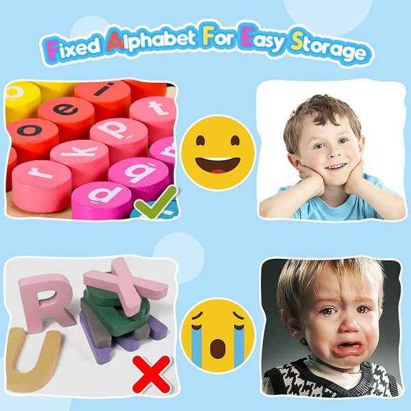 Wooden Vowel Letters Spelling Game | Montessori Alphabet Learning Toy with Flash Cards | Educational Sight Word Puzzle for Kids | Fine Motor Skill & Reading Development Toy