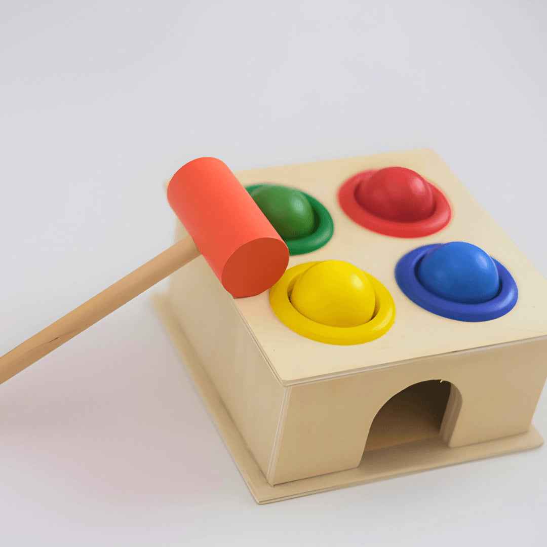 Wooden Hammer Ball Knock Pounding Bench with Box Case Fine Motor and Dexterity Skills Early Educational Toy Set for Kids 3+ Years Pounding Toys (Hammer Ball)