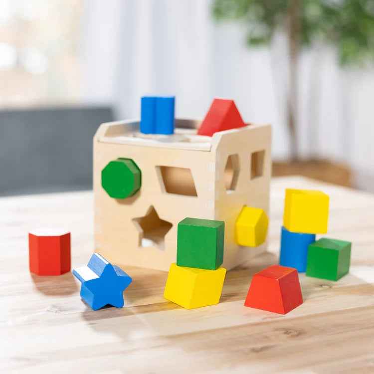 Shape Sorting Cube-Classic Montessori Wooden Toy with 15 Shapes-Kids Shape Sorter Toys for Toddlers Ages 2+, 12 Pcs