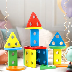 Wooden Shape Sorting & Stacking Puzzle Board Montessori Toy for Toddlers 1+ Years | Colourful Geometric Shape Sorter Peg Board - Zustenjoy.com