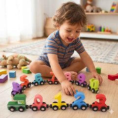 Wooden Magnetic Number Adventure Game Train Set for 1-3 Year Olds, Montessori Learning Toy for Boys and Girls, Educational 0-9 Number Toy
