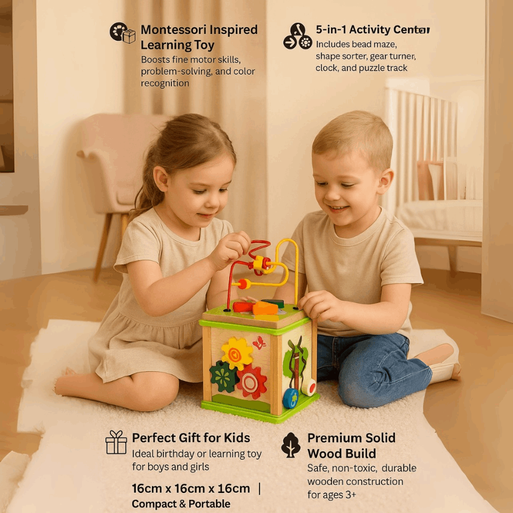 5-in-1 Montessori Activity Cube for Kids: Engaging Learning & Fun - Zustenjoy.com