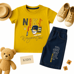 Boys’ Mustard T-Shirt & Navy Shorts Set