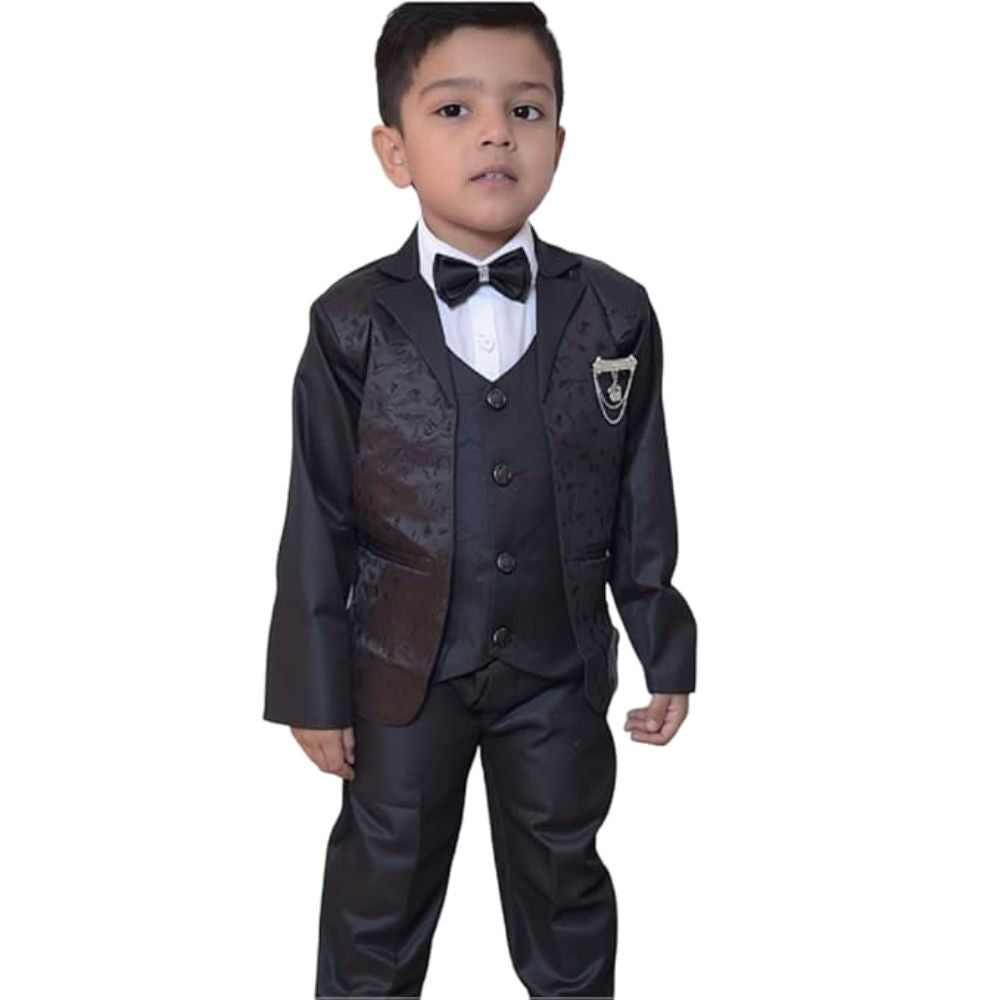 Boys 5-Piece Formal Suit Set, Coat, Shirt, Pants, Belt, Bow