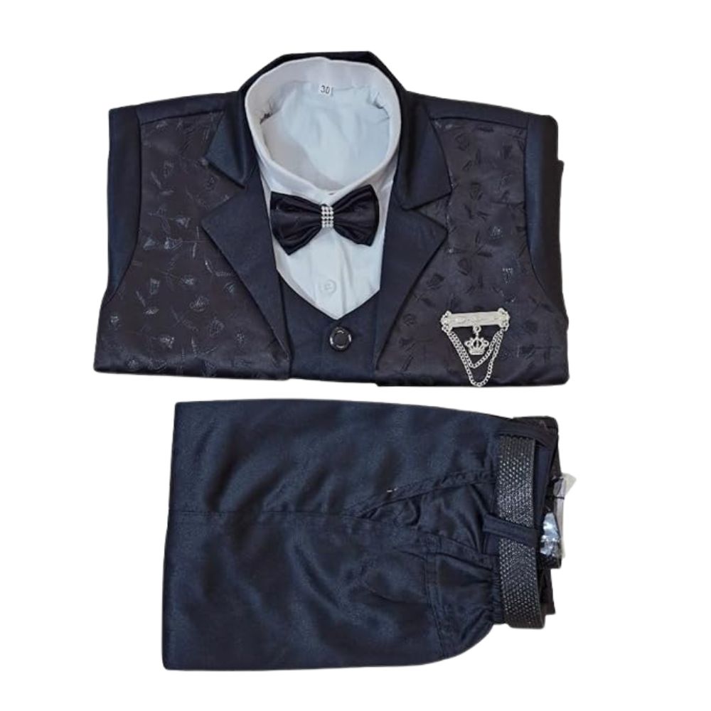 Boys 5-Piece Formal Suit Set, Coat, Shirt, Pants, Belt, Bow
