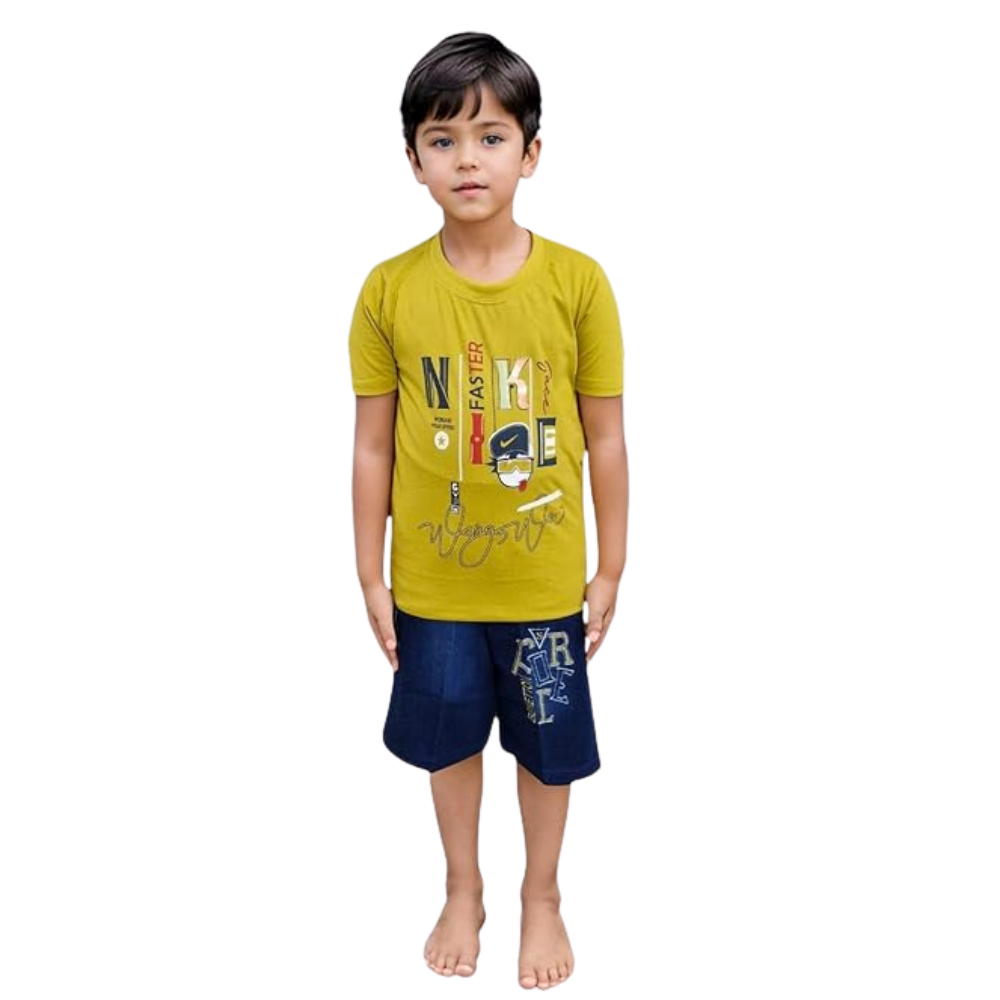 Boys’ Mustard T-Shirt & Navy Shorts Set