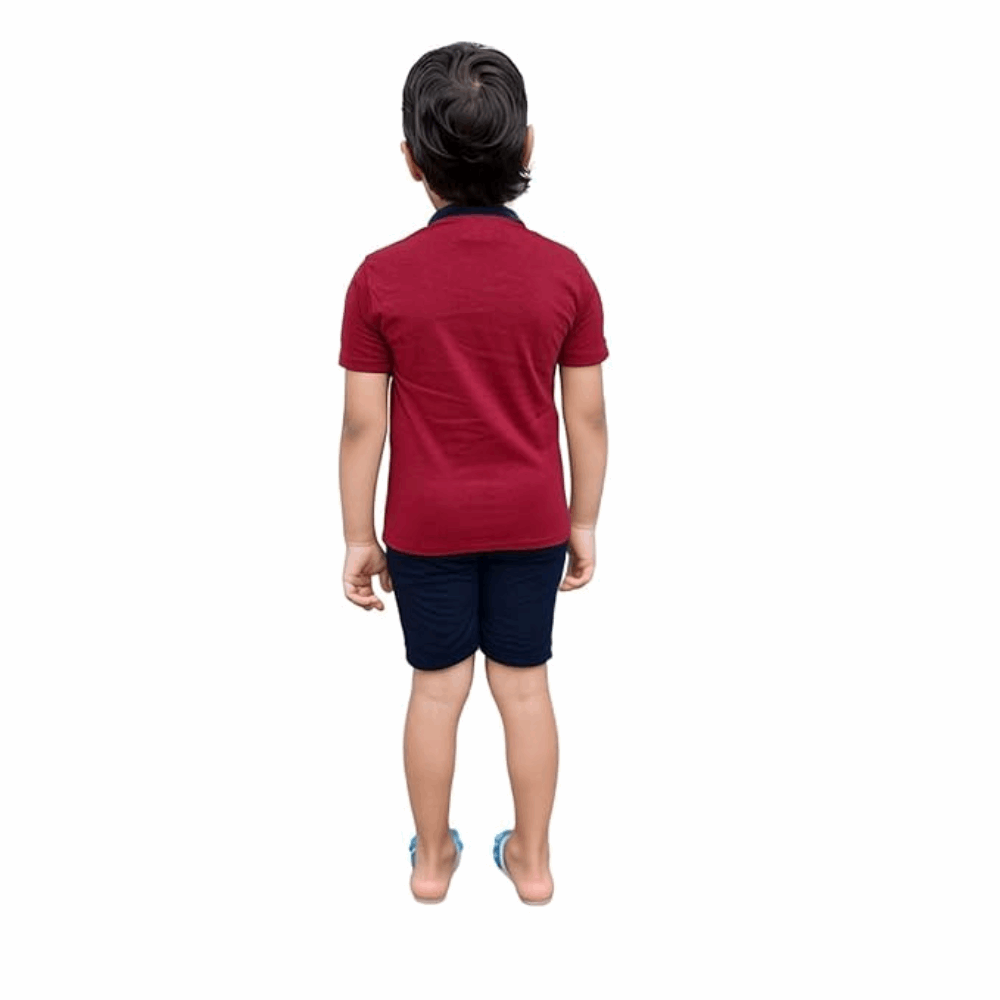 Boys' sporty red and navy cotton T-shirt and shorts outfit with “SPORT” print