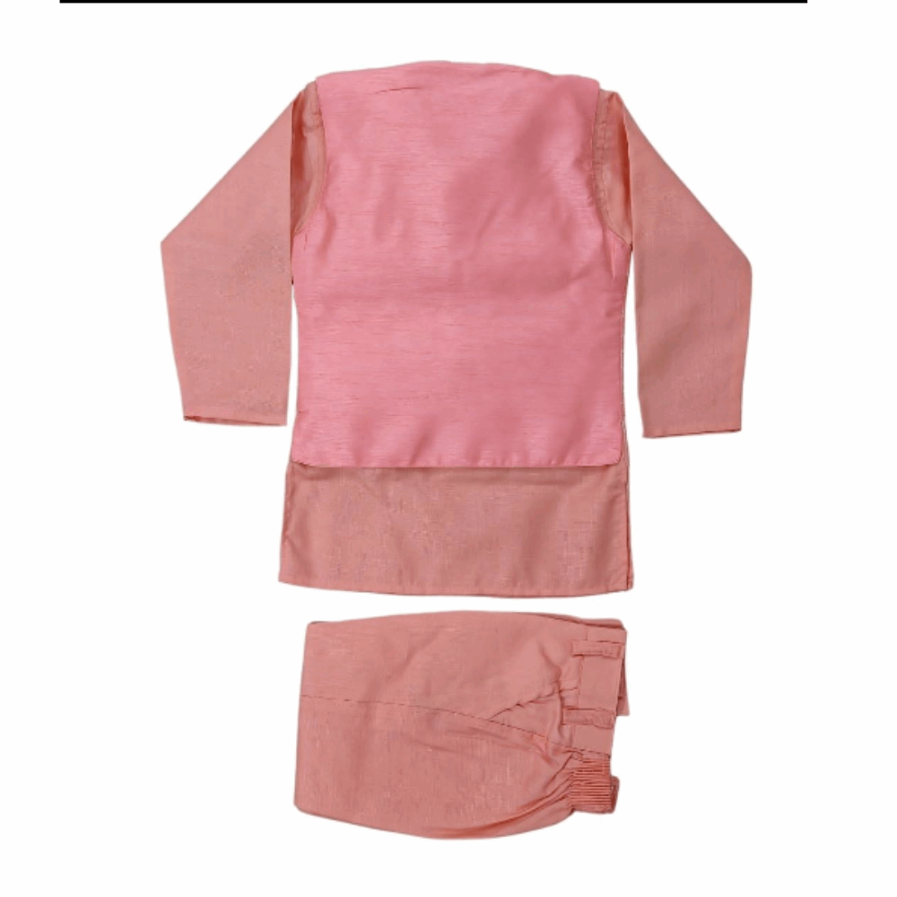 Baby Boy Pink Kurta Waistcoat Set-back-side