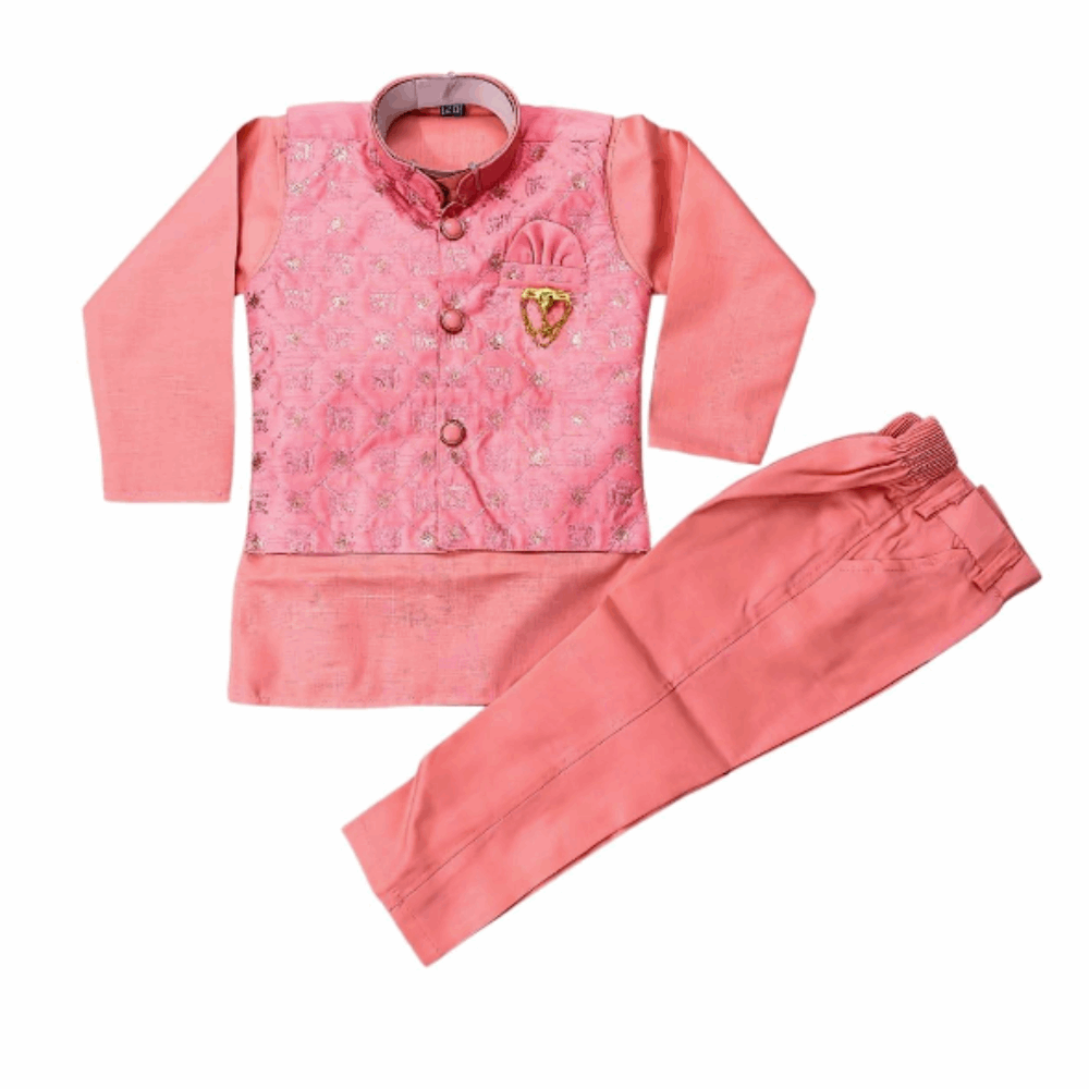 Baby Boy Pink Kurta Waistcoat Set-without-model