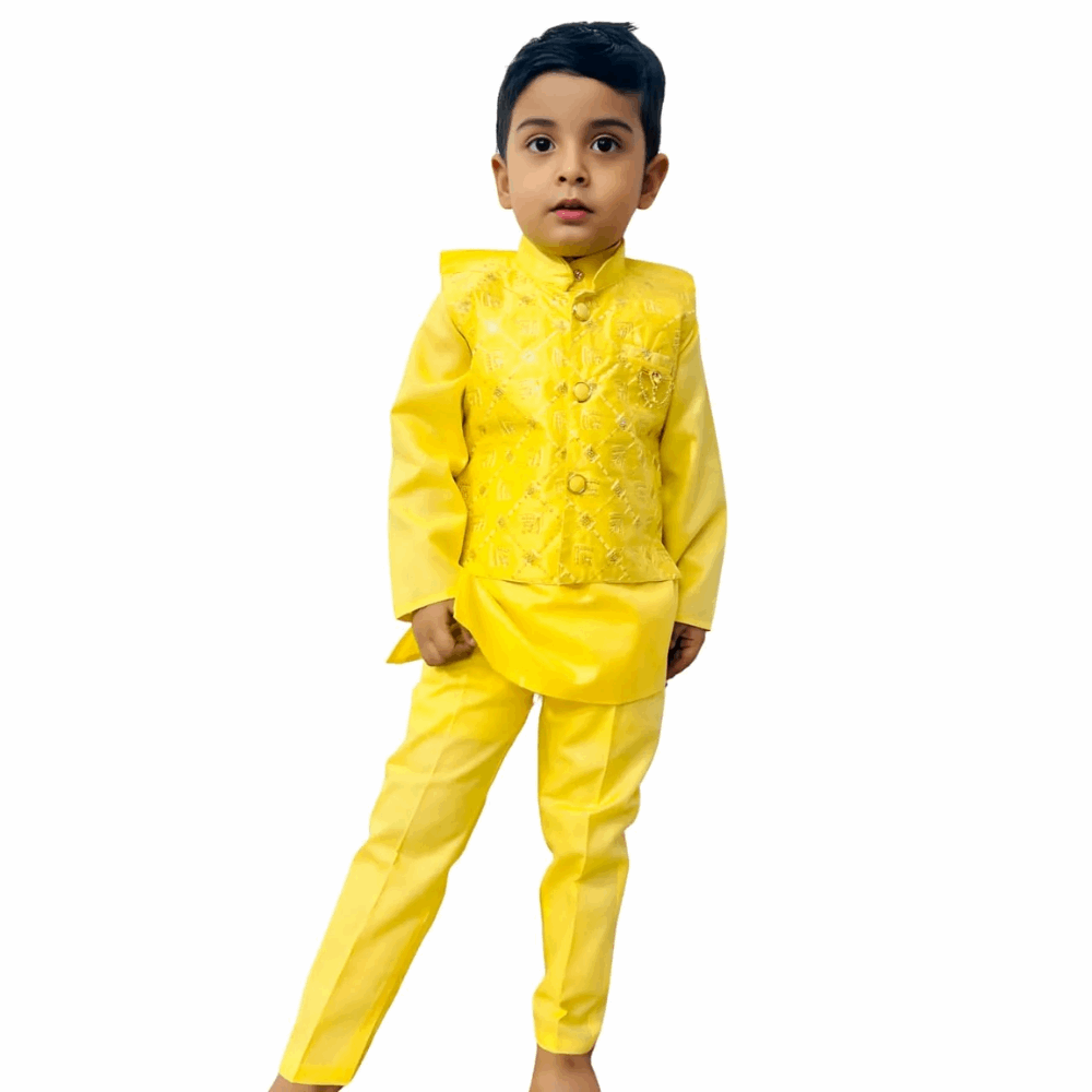 Baby_Boy_yellow_Kurta_Waistcoat_Set_with_boy_model