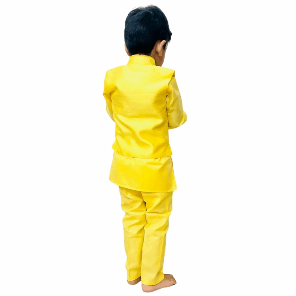 Baby_Boy_yellow_Kurta_Waistcoat_Set_with_boy_model-back-side