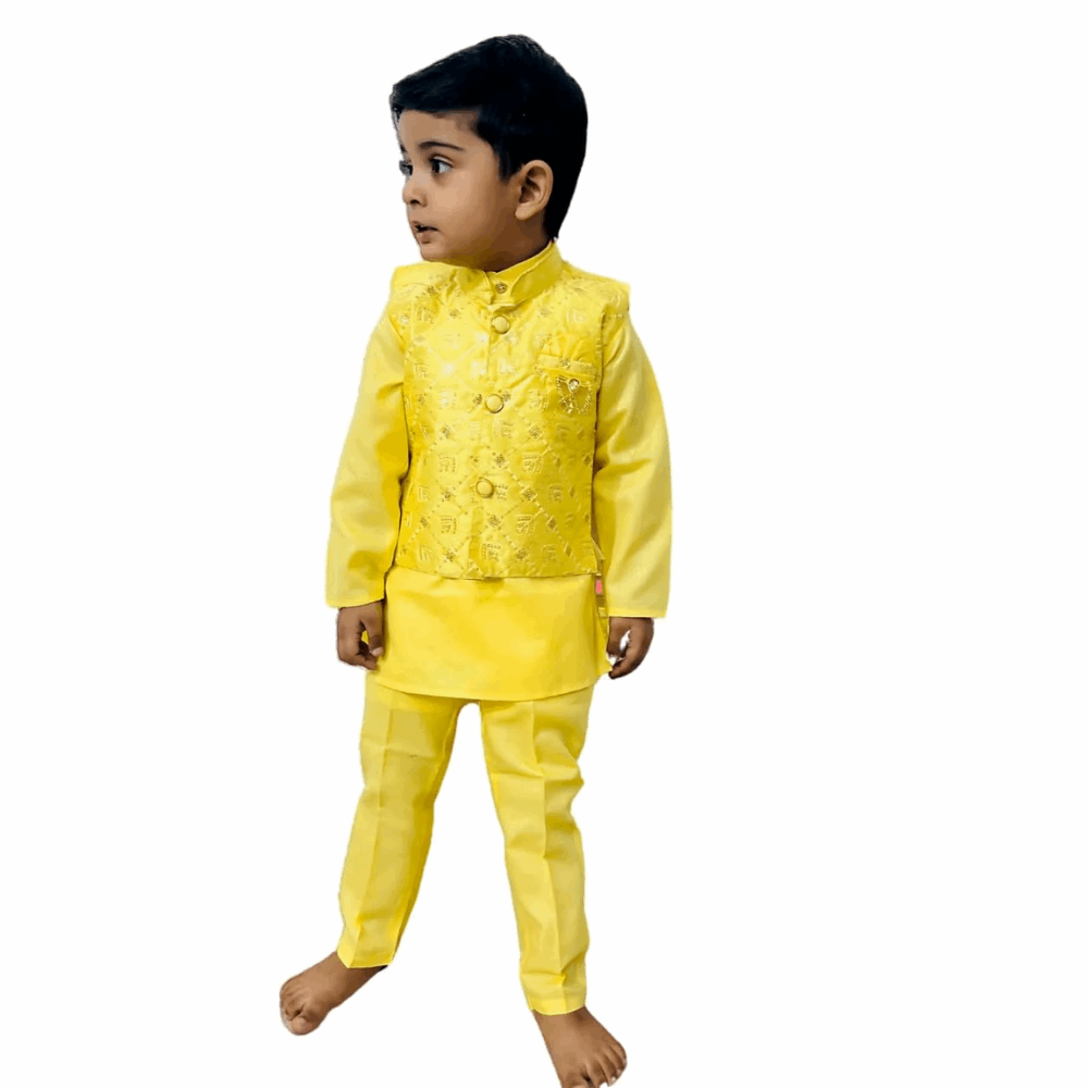 Baby_Boy_yellow_Kurta_Waistcoat_Set_with_boy_model-left-side