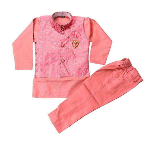 Baby Boy's 3 Piece Dress Set - Long Sleeve Kurta with Waistcoat & Pyjama