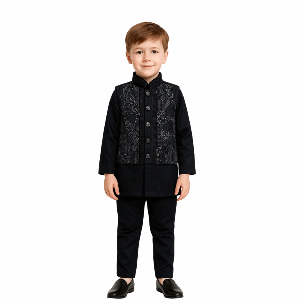 Black Indo-Western boys dress set – perfect ethnic wear for kids