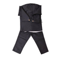 Black raincoat and pants set on a white background