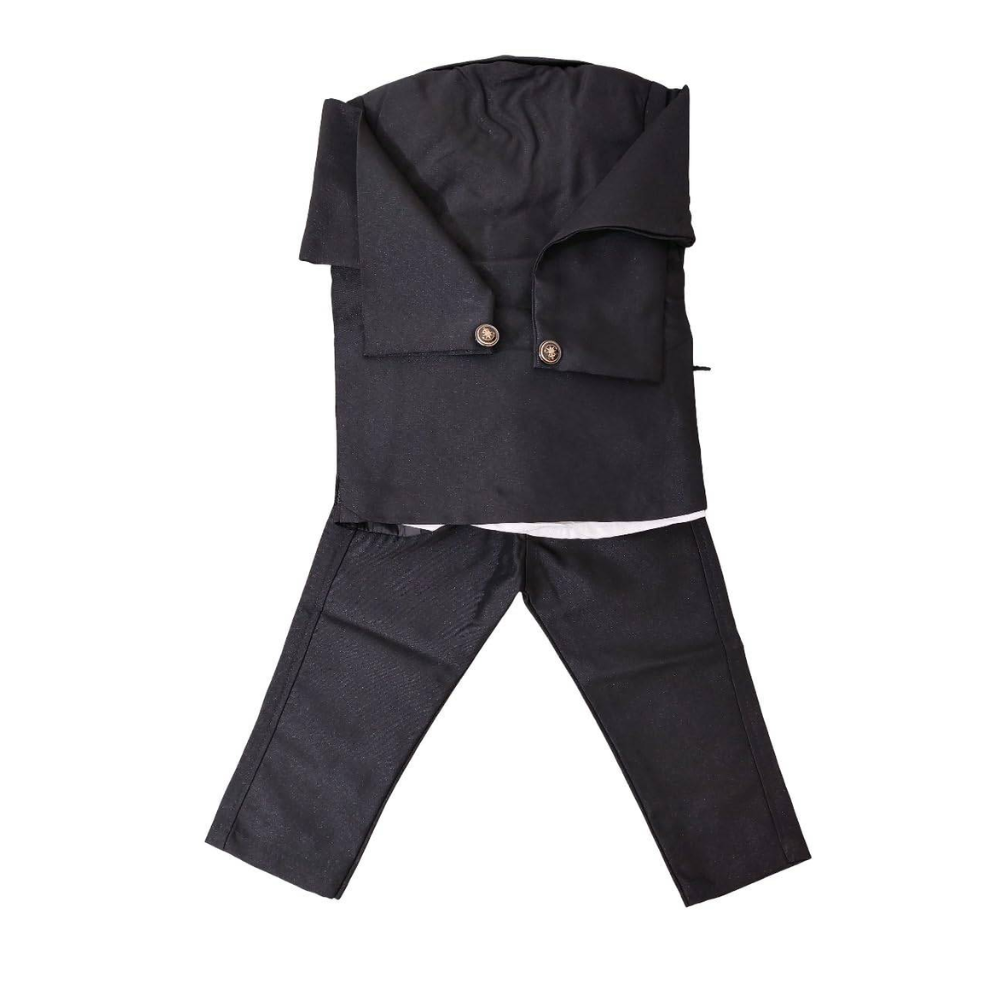 Black raincoat and pants set on a white background
