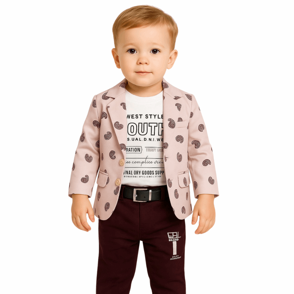 Boys 3-Piece Set – Pink Blazer, Tee & Pants