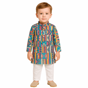 Boys’ Cotton Kurta Set – Multicolor (2-3 Yrs) with model
